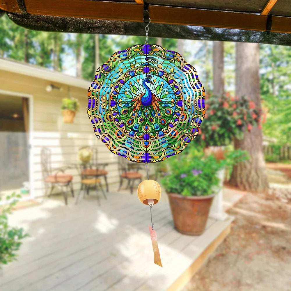 10 Inch Metal Double Peacock Wind Spinner Garden Decoration