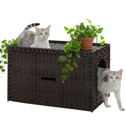 PAWZ Road Rattan Cat Litter Box Enclosure With Door Cat House