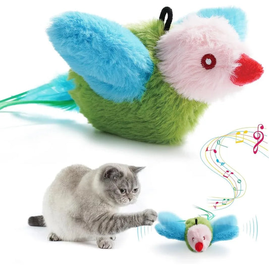 Flapping Bird Cat Toy Interactive Catnip Kitten Toy with Lifelike Chirping Rechargeable Touch Activated for Bored Indoor Adult