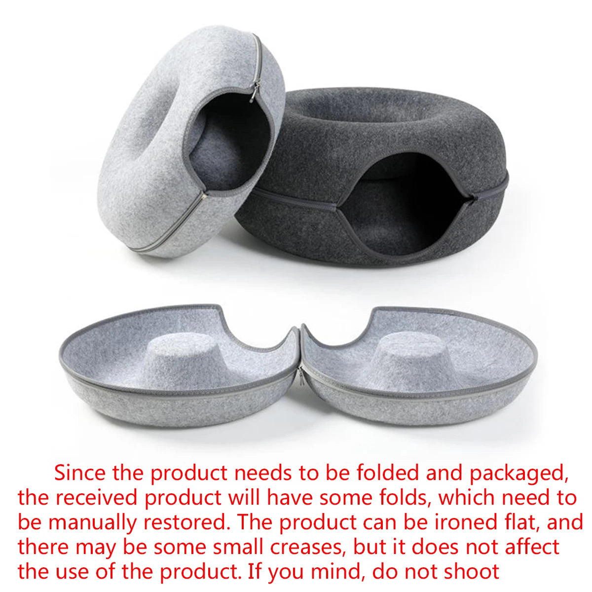 NONECN Interactive Round Cat Tunnel Donut Nest Felt Bed Scratcher for Cats