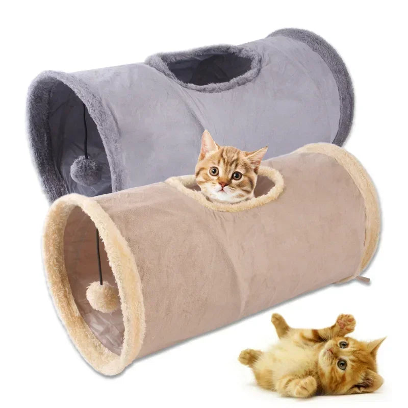 Foldable Cat Tunnel Tube Toy Collapsible Suede Fabric Play Tent Indoor Exercising Hiding Training Interactive Pet Supplies