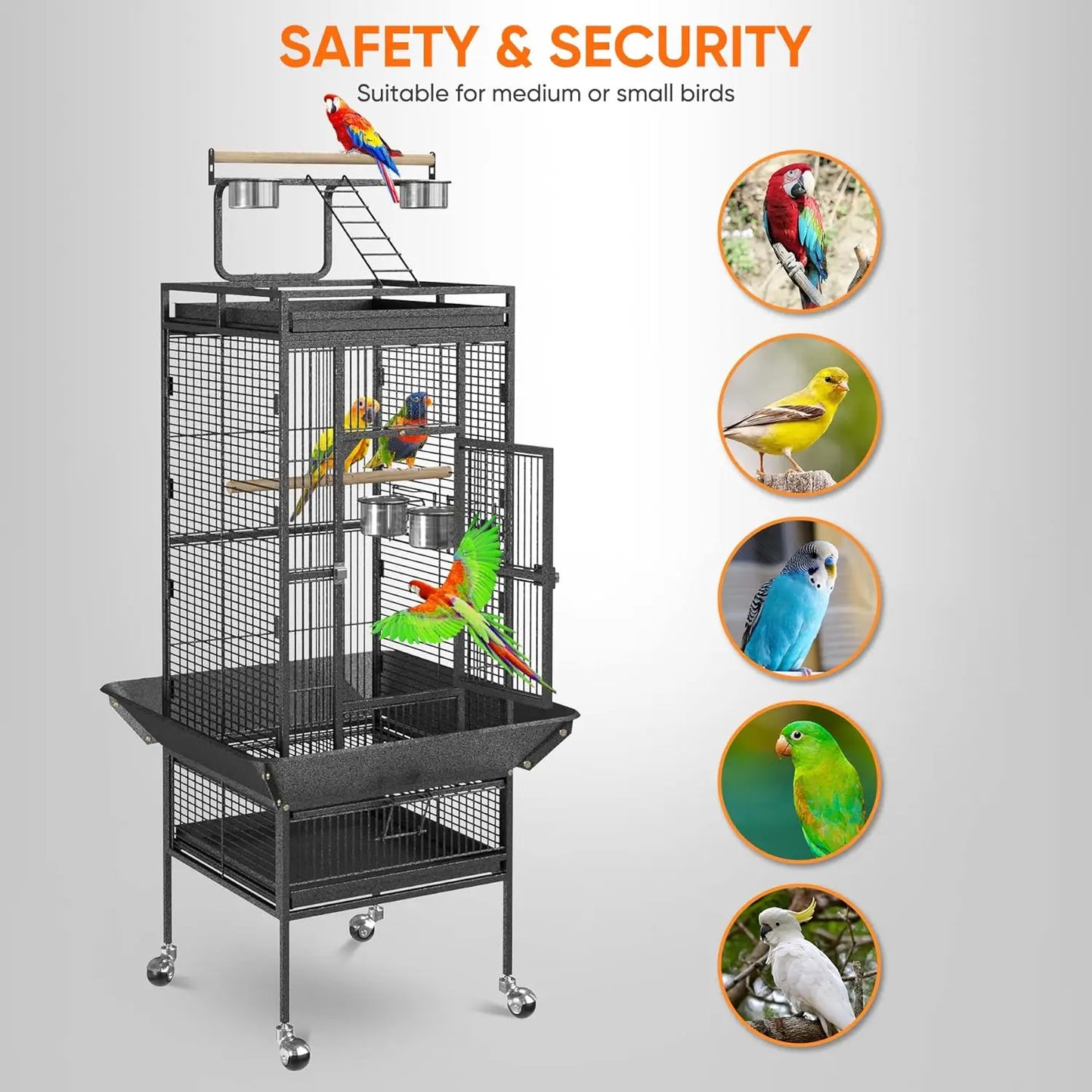 Bird Cage With Rolling Stand For Parakeets And Small Birds