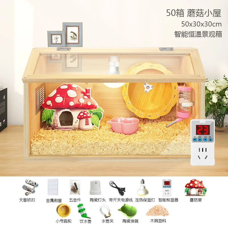 Wooden Hamster Cage Luxury Villa With Hideout Lock