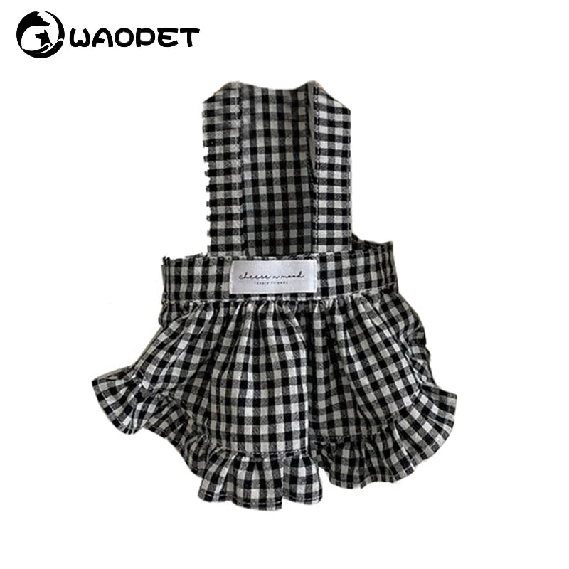 WAOPETCN Fashion Dog Clothes Plaid Skirt With Hat Set
