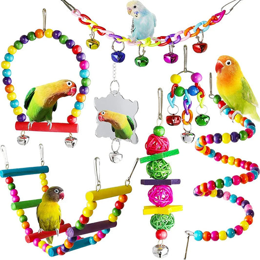 Zhejiang 7pc Wood Parrot Toys Cage Accessories Swing Set