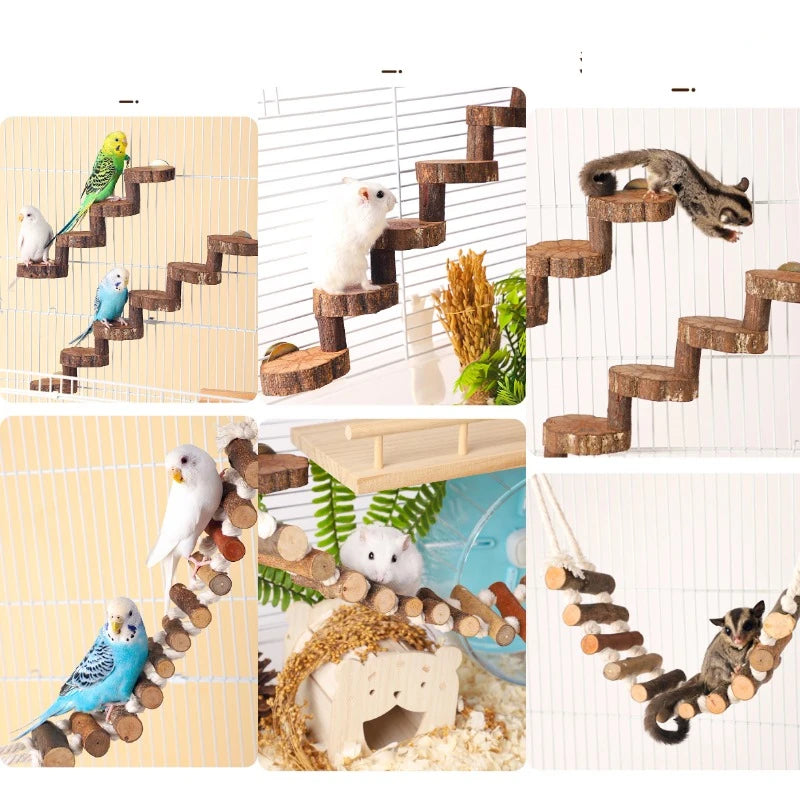 Hamster Wooden Ladder Toy For Cage 6 Steps Climbing Blocks Chew Toy For Guinea Pig Rat Hedgehog Small Pet Accessories