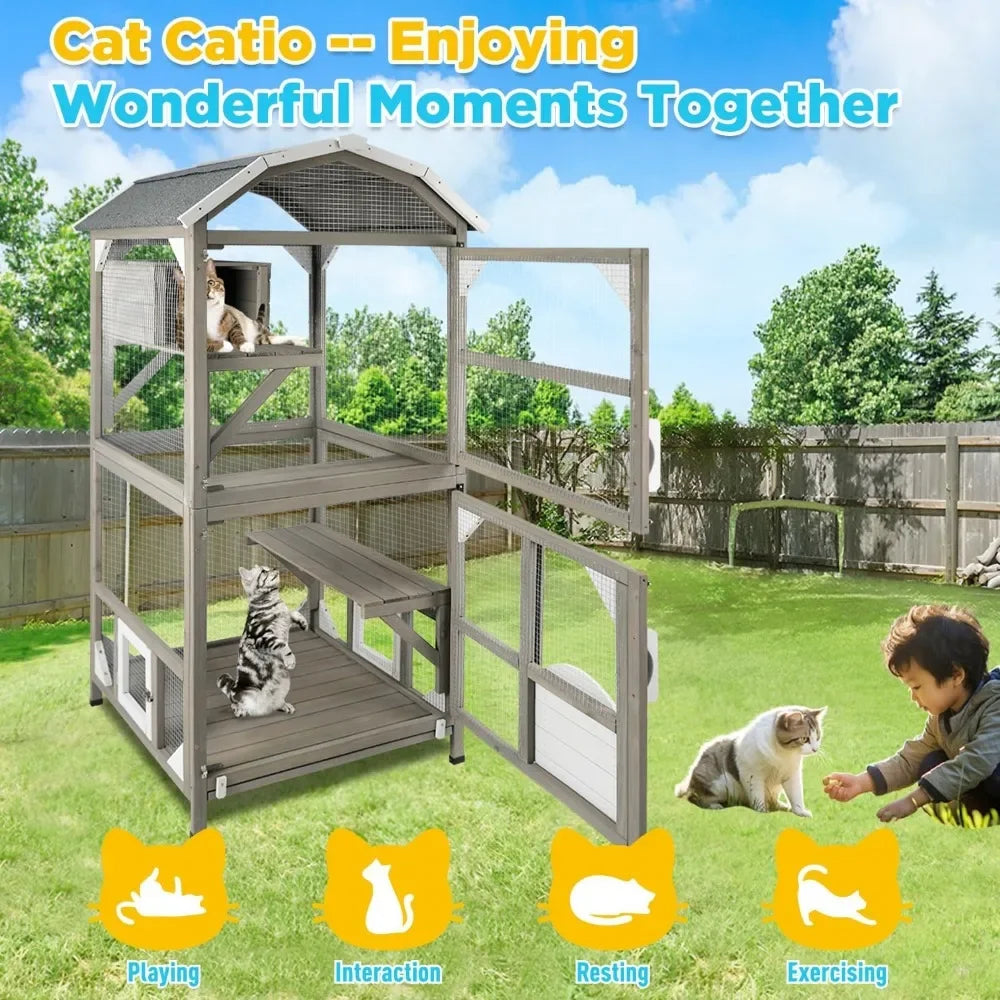 71 Inch Large Cat House Outdoor Catio Enclosure With Roof