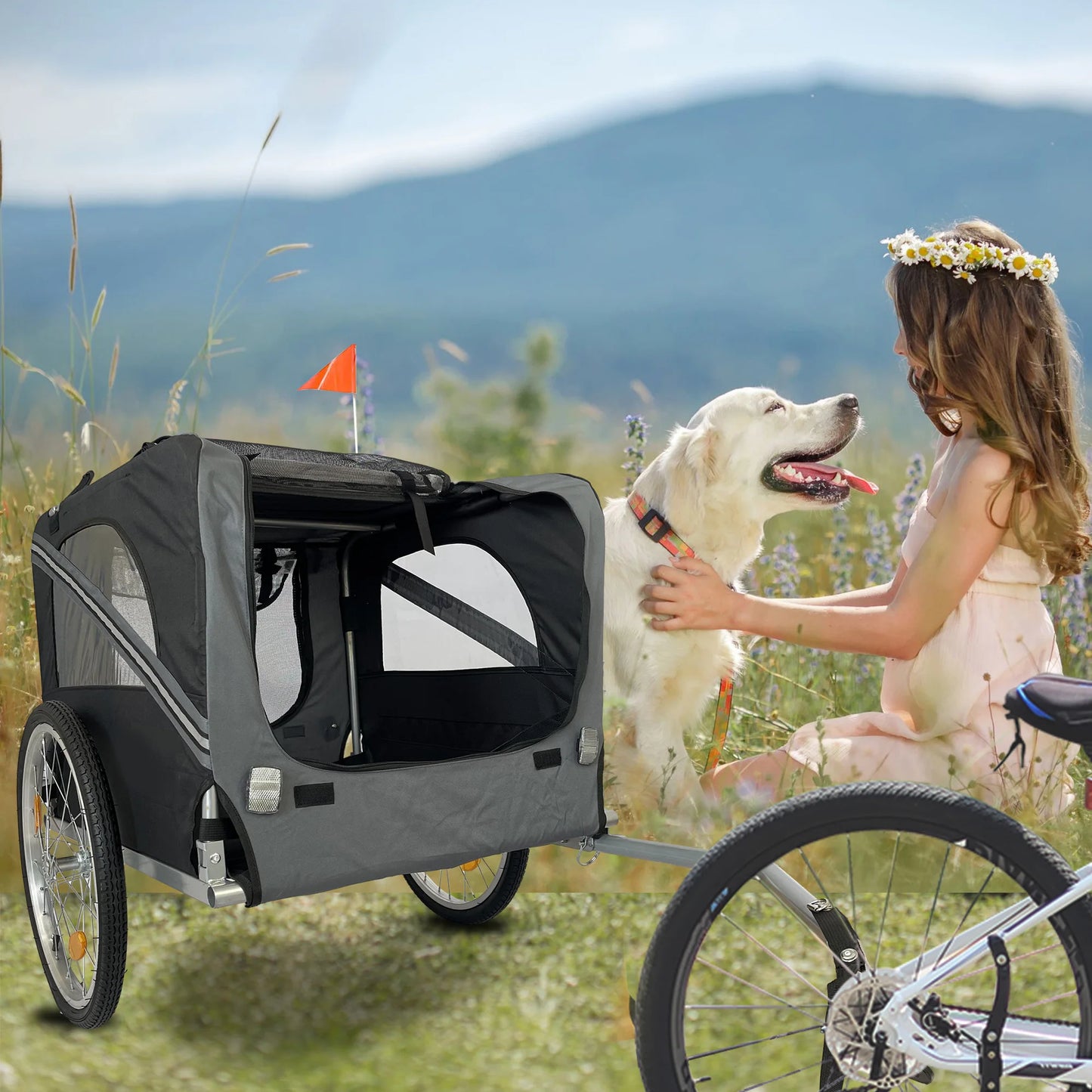Dog Bike Trailer Foldable Pet Stroller With 20 Inch Wheels