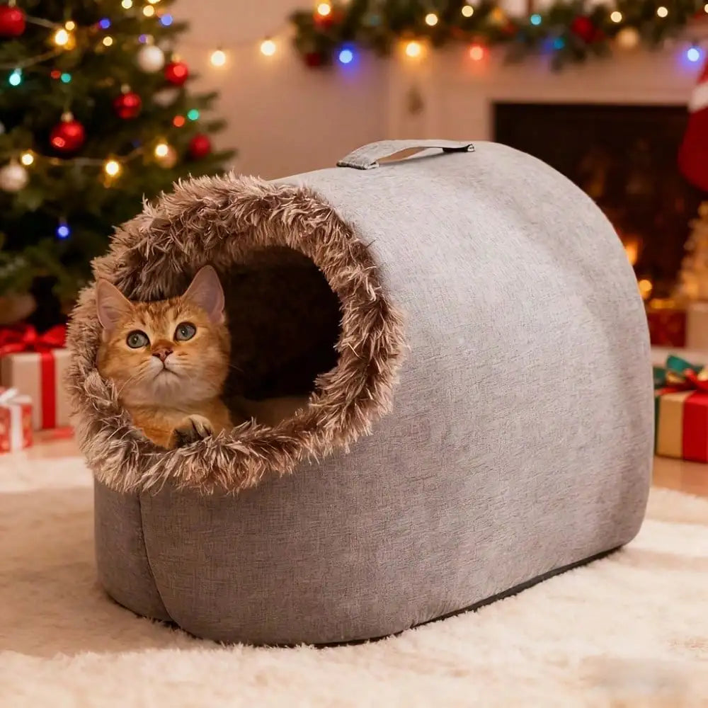 NONECN Cozy Cat Bed Enclosed Plush House With Removable Cover