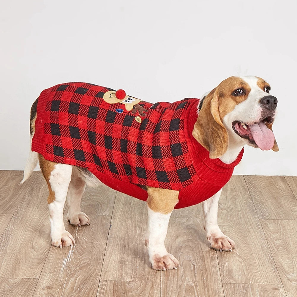 Plaid Pet Dog Sweaters Turtleneck Knitted Dogs Sweatshirt Warm Cats Puppy Winter Clothes for Small Medium Dogs Christmas Wearing