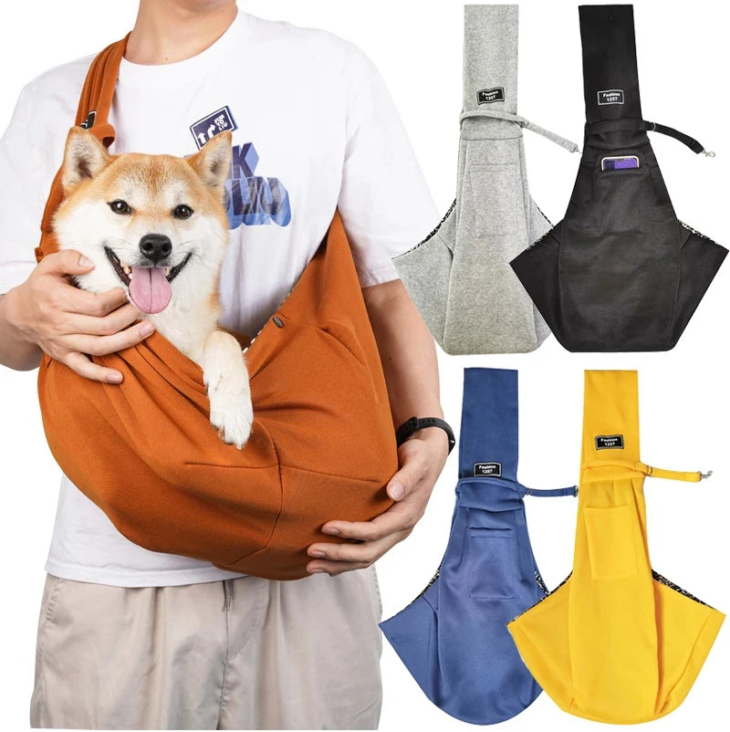 Cotton Crossbody Dog Sling Bag For Outdoor Travel Large Capacity