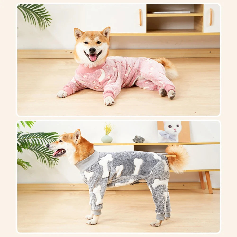 Soft Dog Pajama 4 Legged Warm Fleece Stretchable Onesie