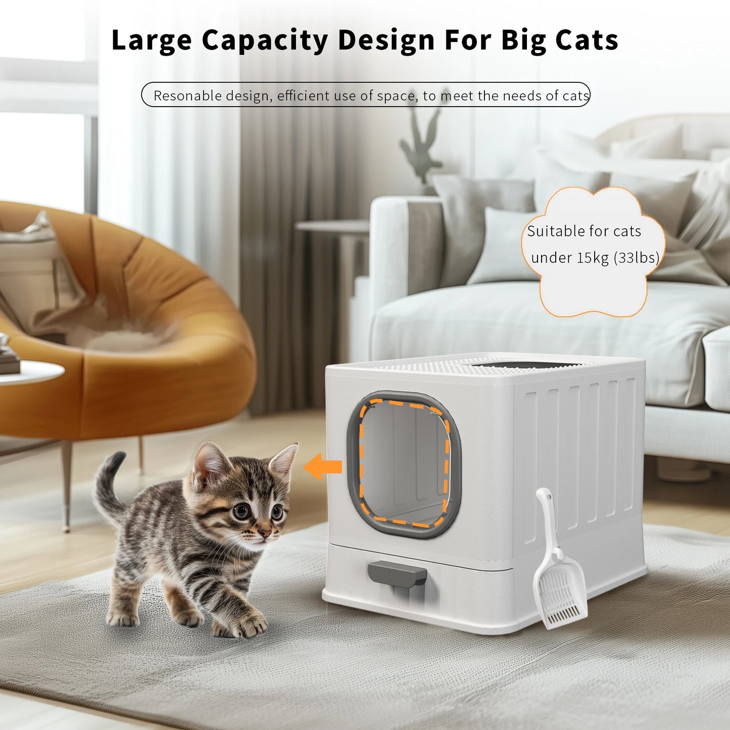Bingopaw Cat Litter Box with Lid Enclosed Potty Large Top Entry Anti Splashing Toilet Easy to Clean with Litter Scoop