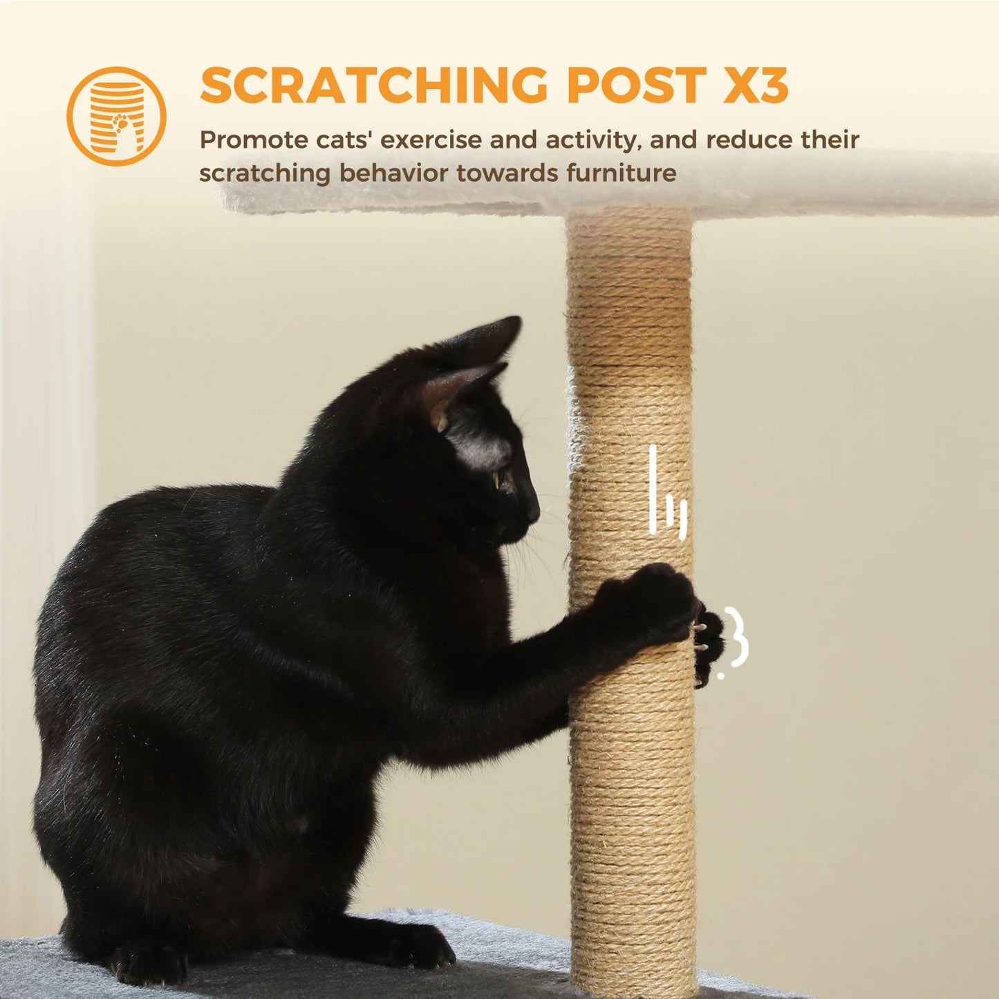 Cat Tree Cat Tower for Indoor Cats with Big Hammock Removable Top Perch and Scratching Posts Grey