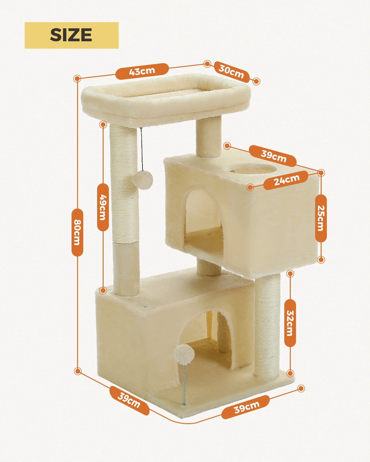 Cat Tree for Large Cats Indoor Cat Tower up to 10kg with 2 Large Condos Scratching Posts and Large Perch