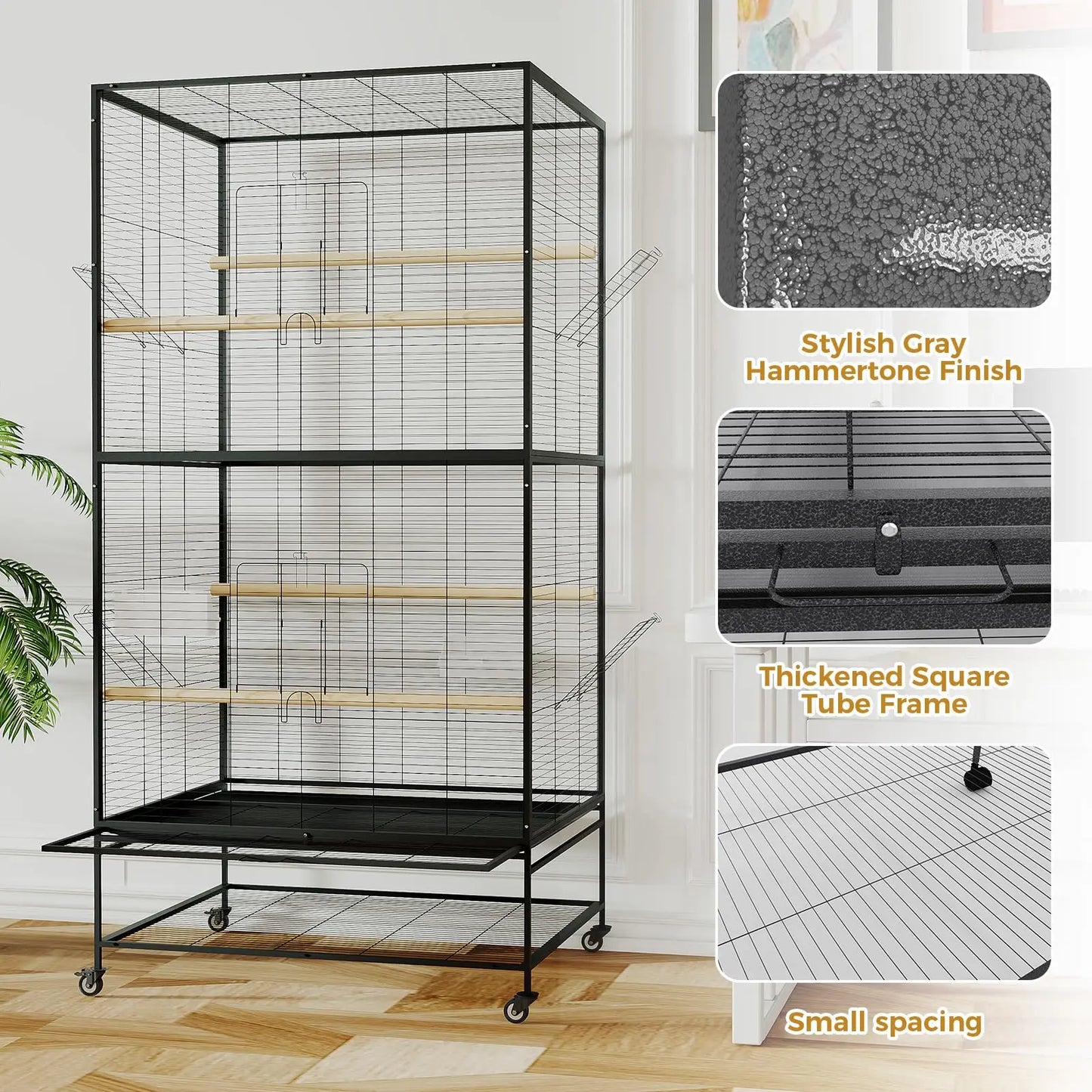 HiMISSCN Bird Cage With Play Top And Rolling Stands