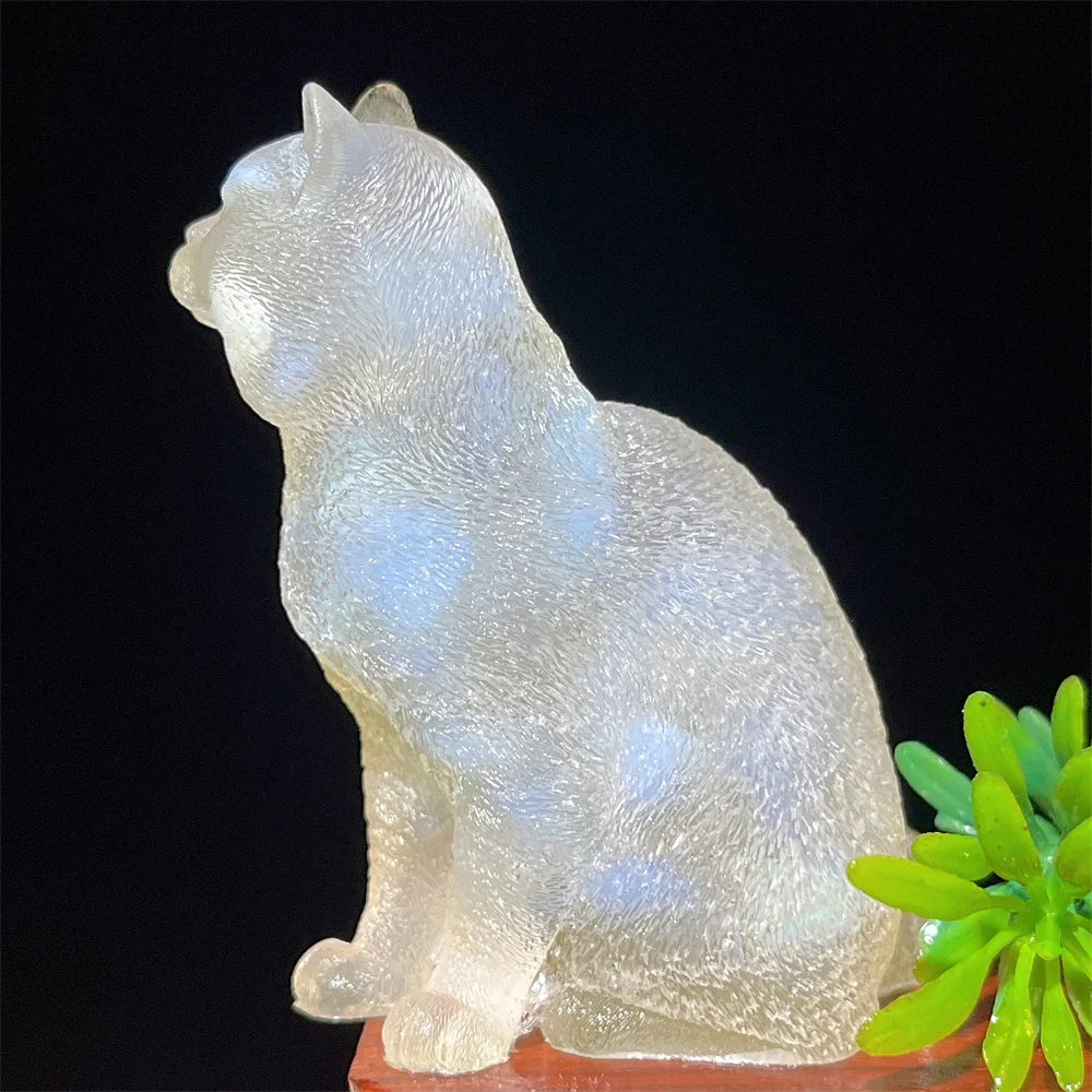 Cat Tumbled Stone Statue Natural Gemstone Amethyst Rose Quartz Opal lite Reiki Healing Crystal Stone Figurine Crafts Gifts