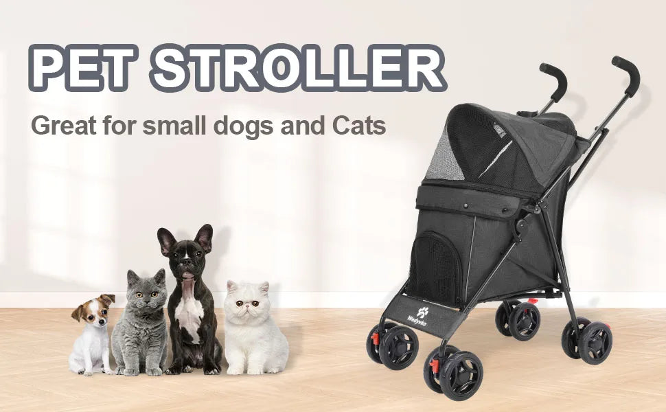 Wedyvko Pet Dog Stroller 4 Wheels Puppy Stroller Rotate with Brakes Storage for Dogs Cats Travel Pet Suplies Outdoor 애완견 유모차