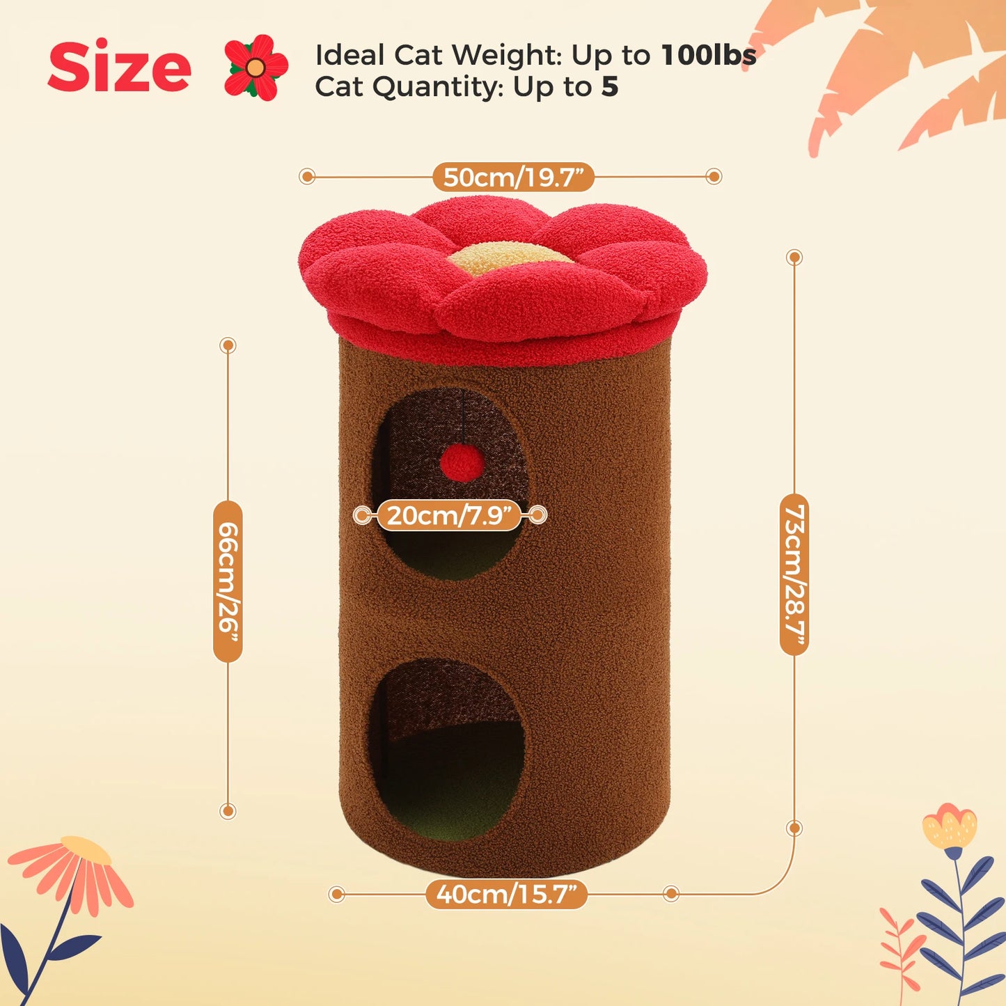 PAWZ Road Two Story Cat Bed Indoor House With Flower
