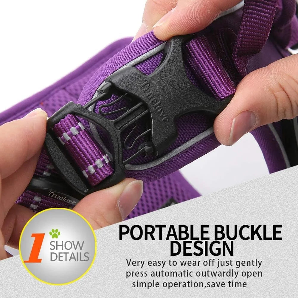 Reflective No Pull Dog Harness Soft Ergonomic Design with Handle Two Leash Attachments Lightweight Comfortable Nylon Webbing