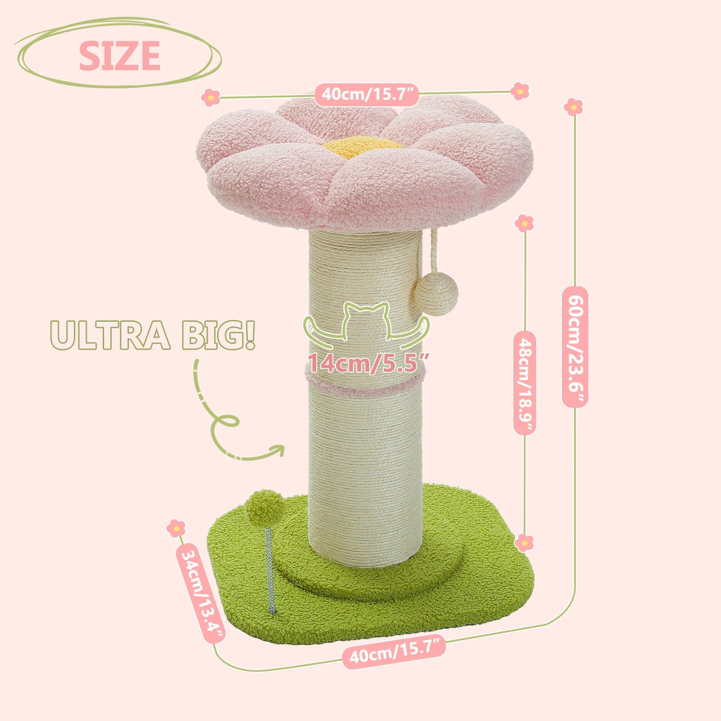PAWZ Road Flower Cat Scratching Post With Removable Bed Indoor Cat Tower