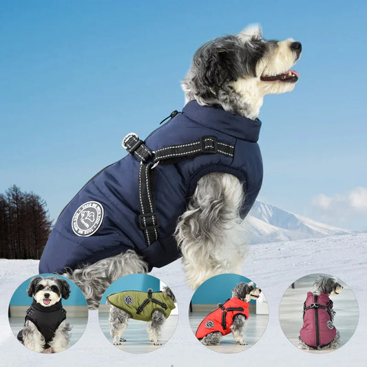 Winter Warm Dog Jacket Waterproof Pet Coat Fleece Harness Vest for Small and Large Dogs