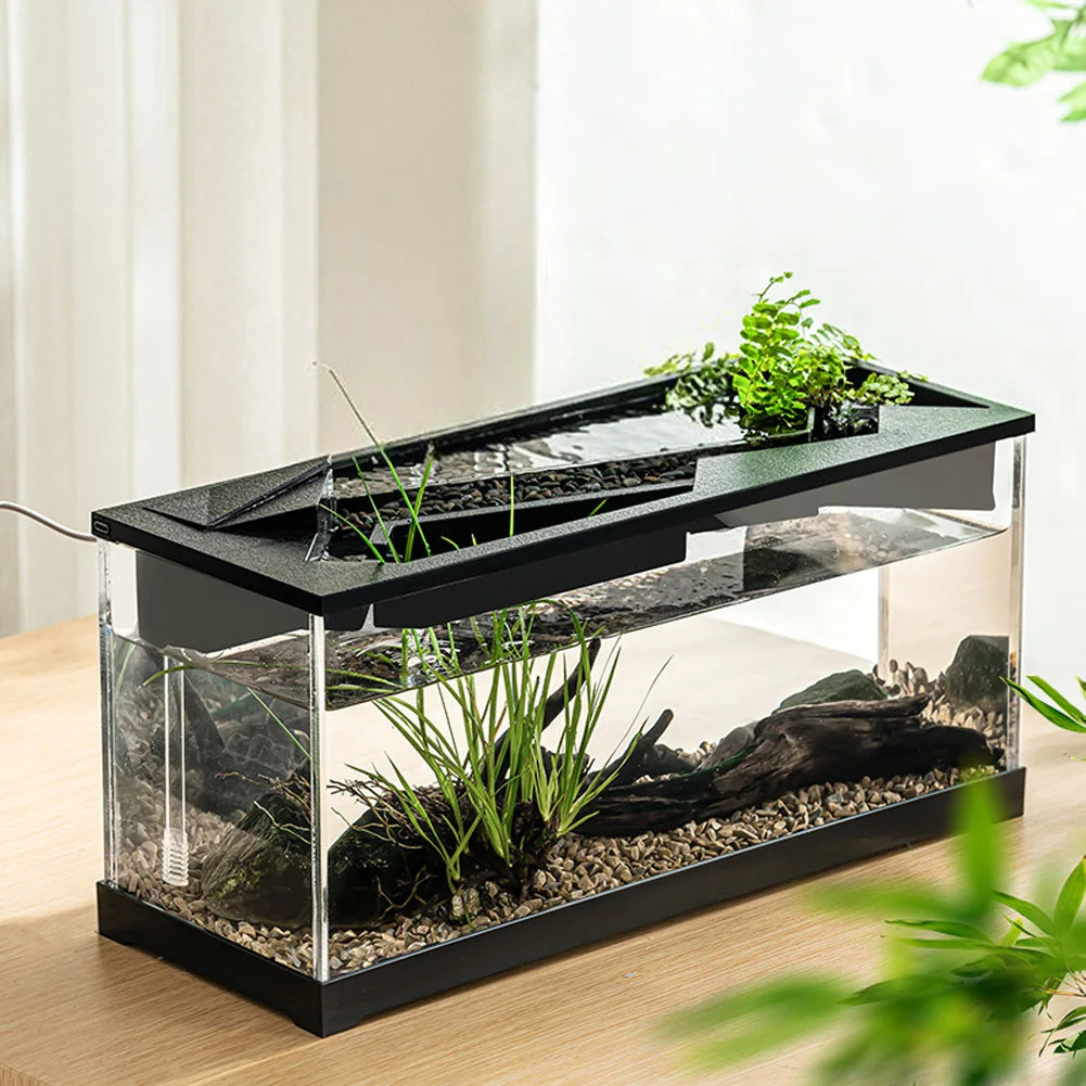 Aquarium Tank With Build-in Light, Water Pump, Clear Cover, Ecological Cycle System, Acrylic Rectangular Fish Tank