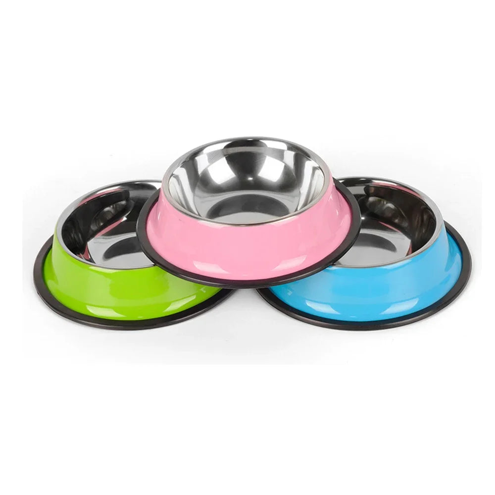 New Pet Dog Stainless Steel Bowls Puppy Cats Food Drink Water Dish Feeder Travel Feeding Non-slip Feeding Dishes Pets Supplies