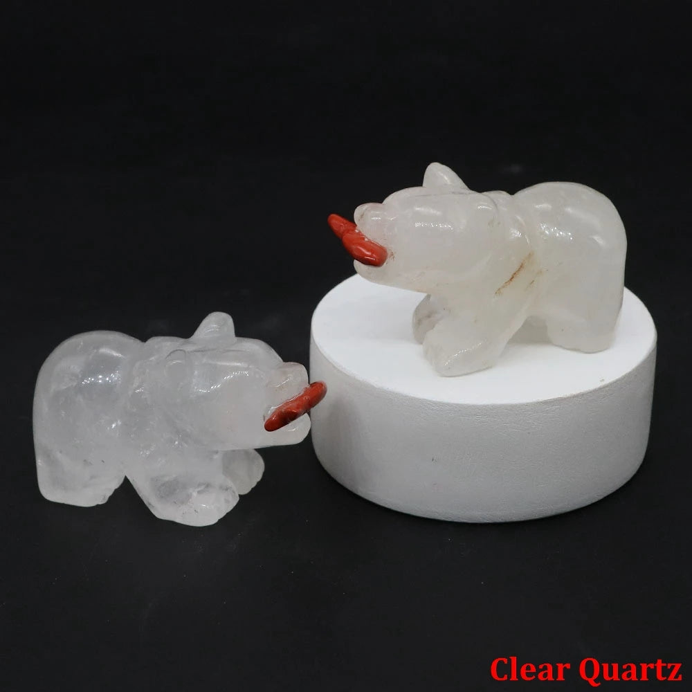 1.6" Natural Crystal Bear With Fish Figurine Healing Reiki Gemstone Carving Animal Statue Small Home Decoration Present Souvenir