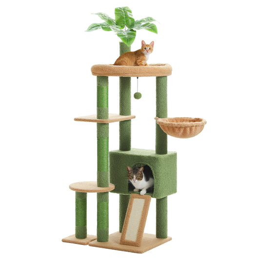 H135CM Cat Tree for Indoor Use with Sisal Scratching Posts Multi-Level Cat Tower with Spacious Condo and Hammock for Kittens
