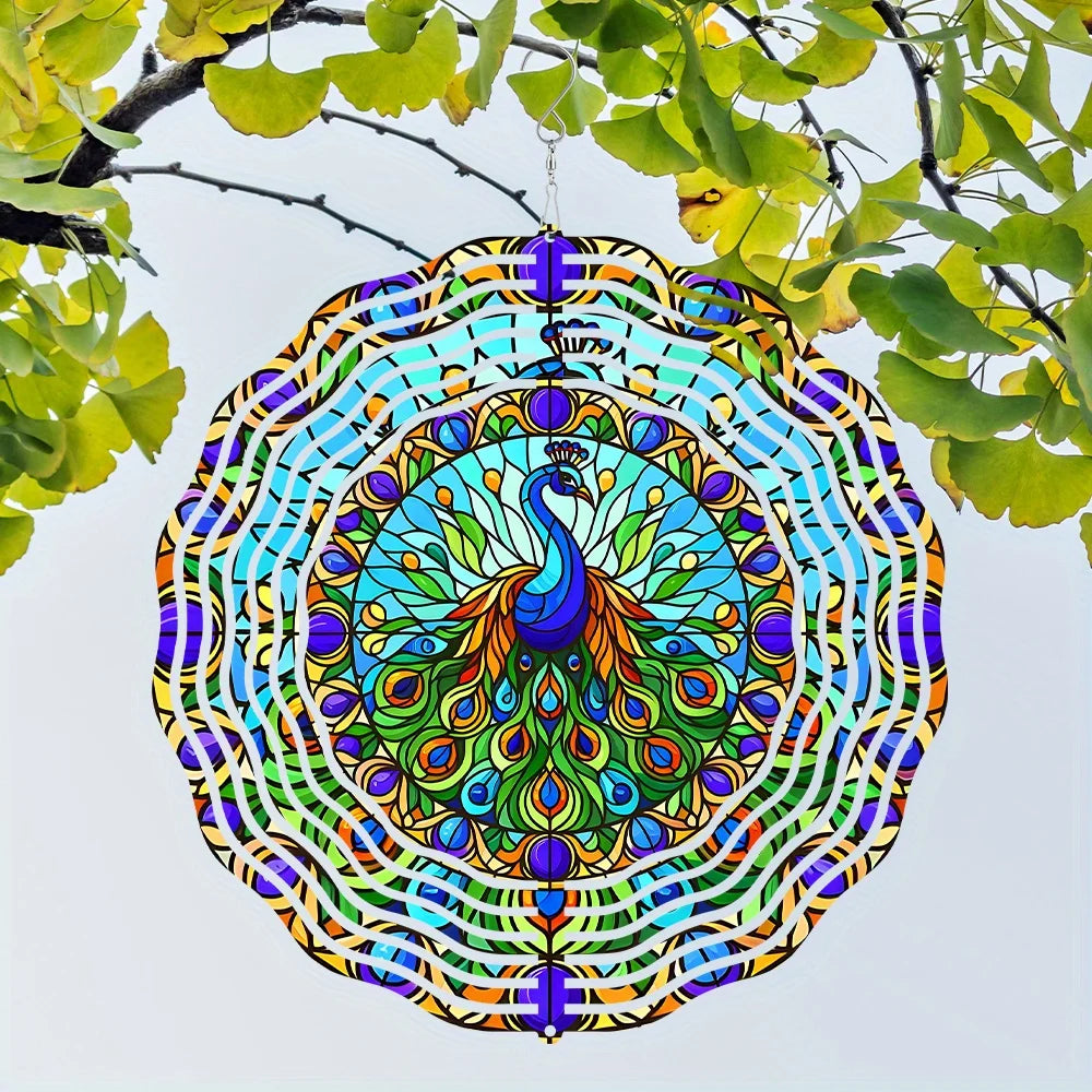 10 Inch Metal Double Peacock Wind Spinner Garden Decoration