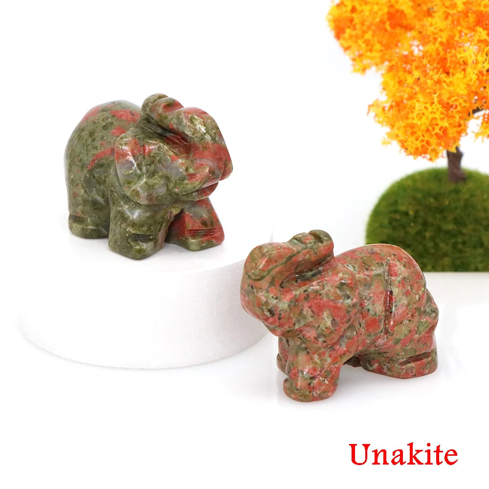 Lucky Elephant Statue Aventurine Amethyst Crystal Feng Shui Figurine Chakra