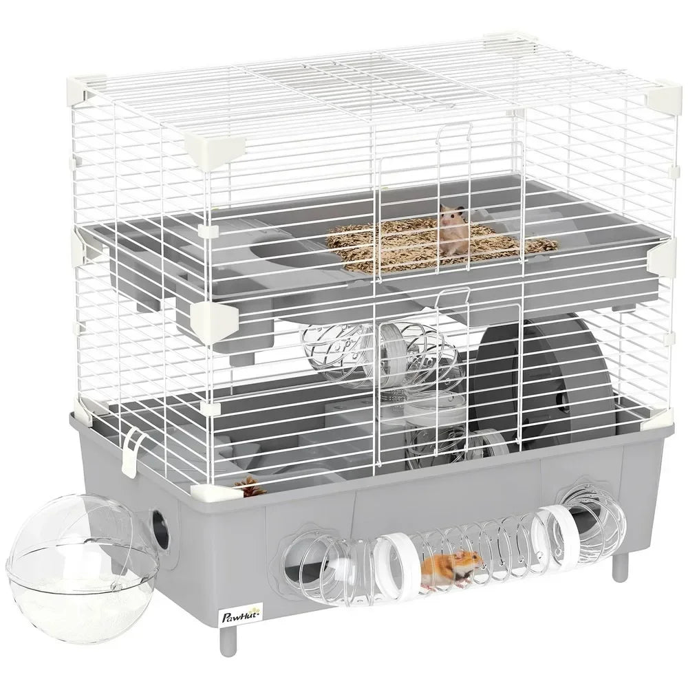 2 Tier Hamster Cage Hamster Habitat with Accessories Gray