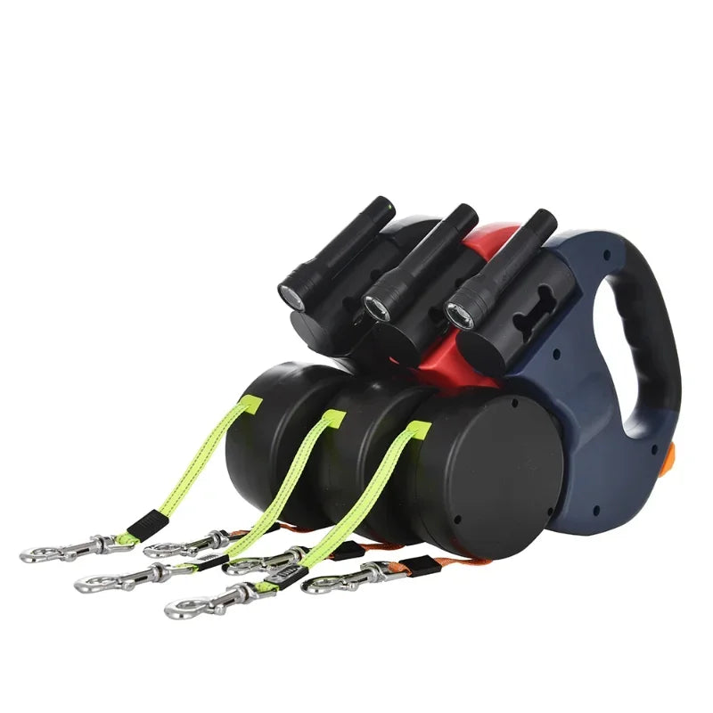 Retractable Dual Dog Leash With LED Light 360 Swivel