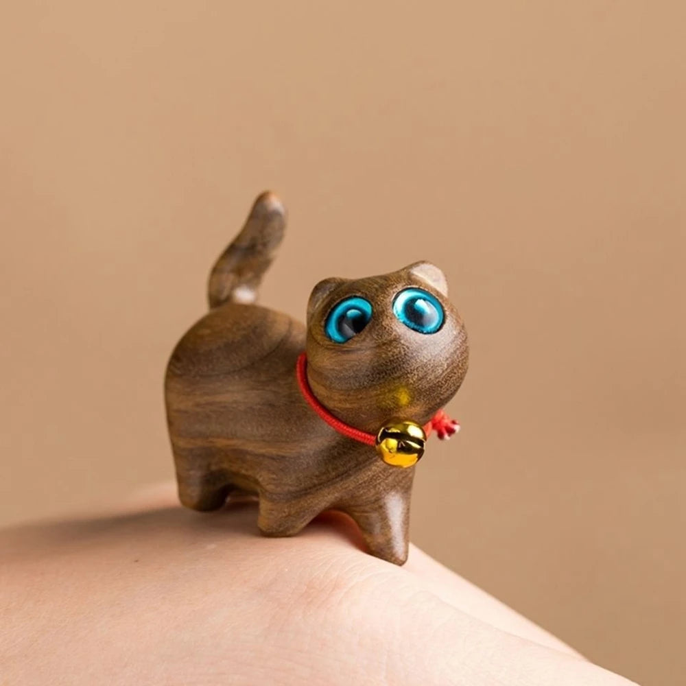 Handmade Wooden Cat Decoration Mini Animal Tiger Kitten Statue Car Statue Desktop Decoration Cute Kitten Ornament