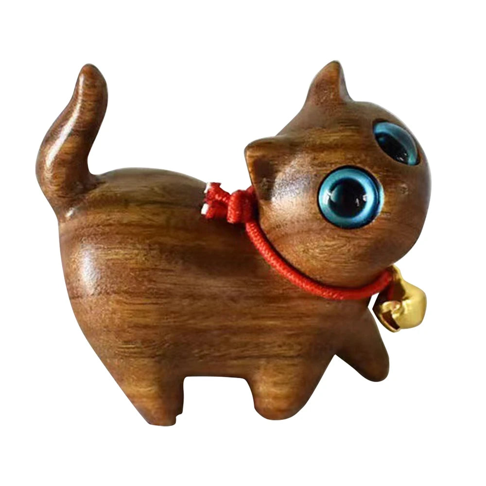 Handmade Wooden Cat Decoration Mini Animal Tiger Kitten Statue Car Statue Desktop Decoration Cute Kitten Ornament