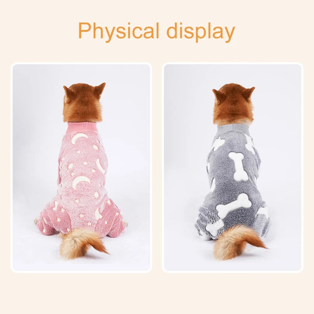 Soft Dog Pajama 4 Legged Warm Fleece Stretchable Onesie