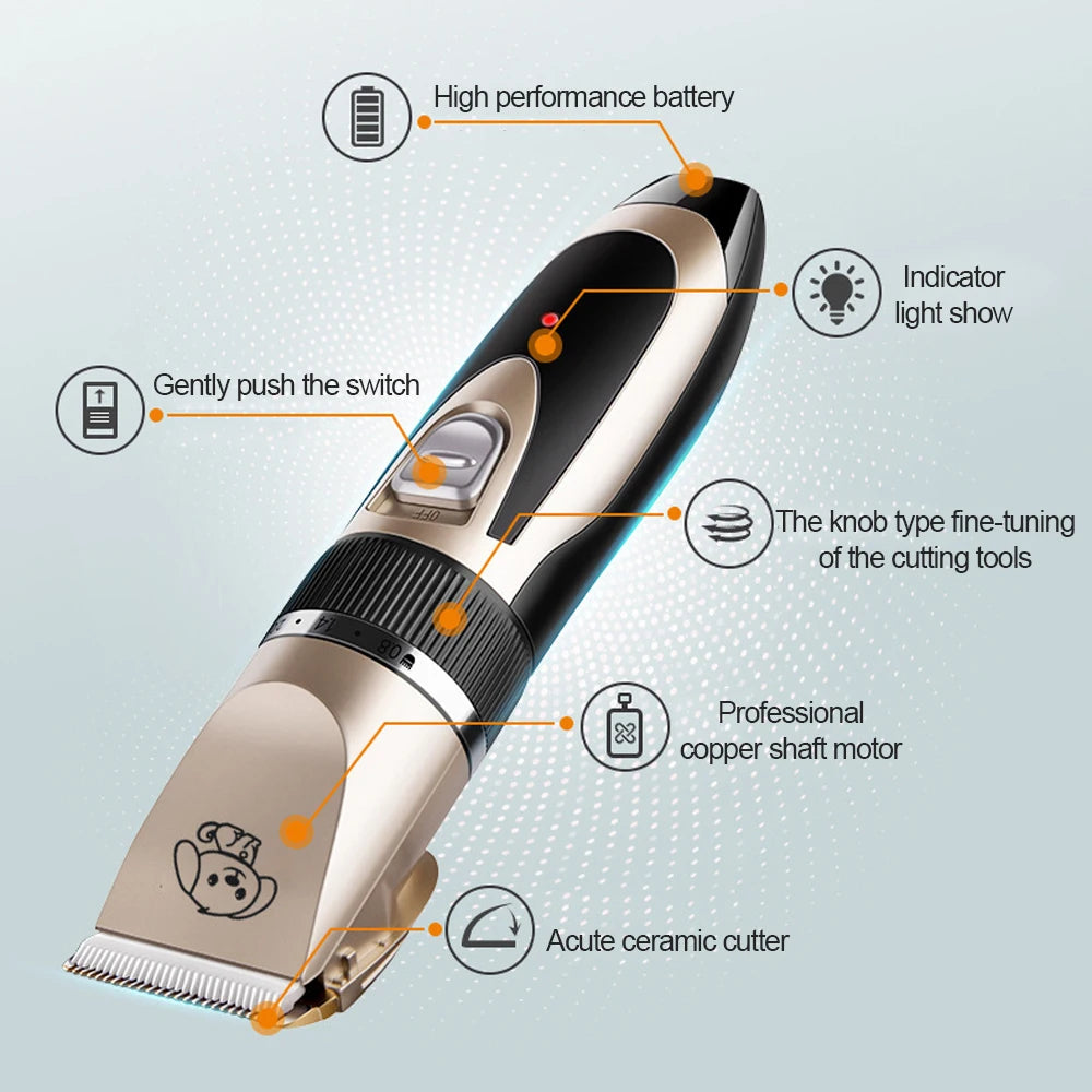 Professional Cat Dog Hair Clipper Grooming Kit Rechargeable Pet Hair Trimmer Shaver Set Animals Hair Cutting Machine Low-Noise