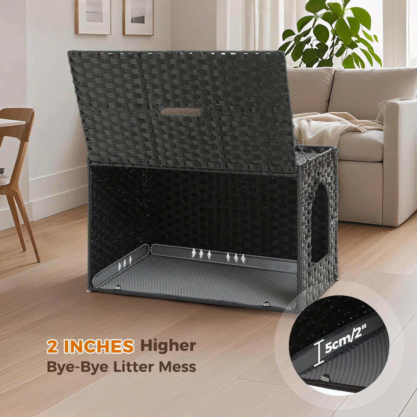 PEQULTICN Rattan Cat Litter Box Enclosure With Tall Doorway