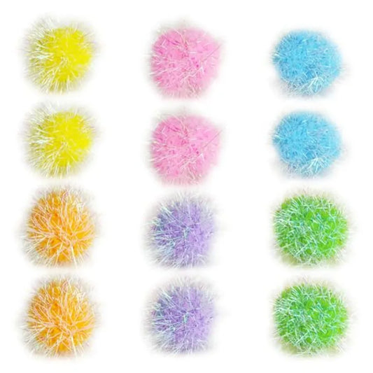 Hign-concerned Glitter Pom Pom Cat Toys 18 Pcs Kitten Soft Ball Toys Lightweight Cats