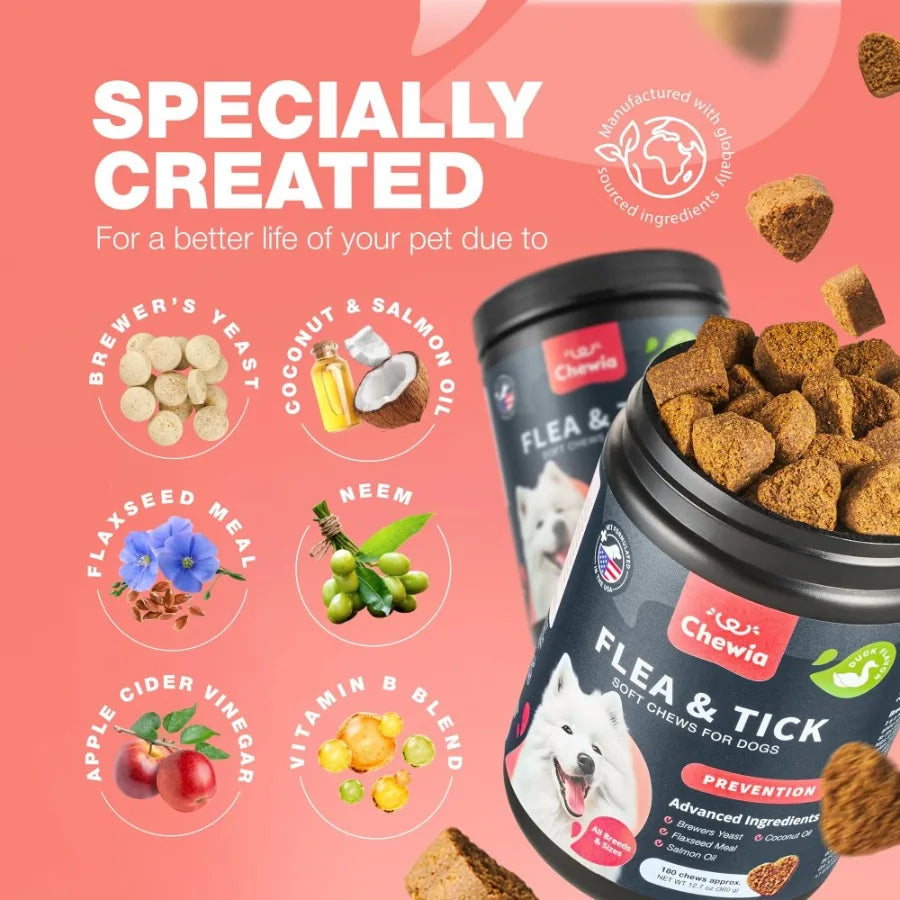 Dog Flea and Tick Treatment Chews Natural Flea Tick Prevention for Dogs Soft Treats Immune Support