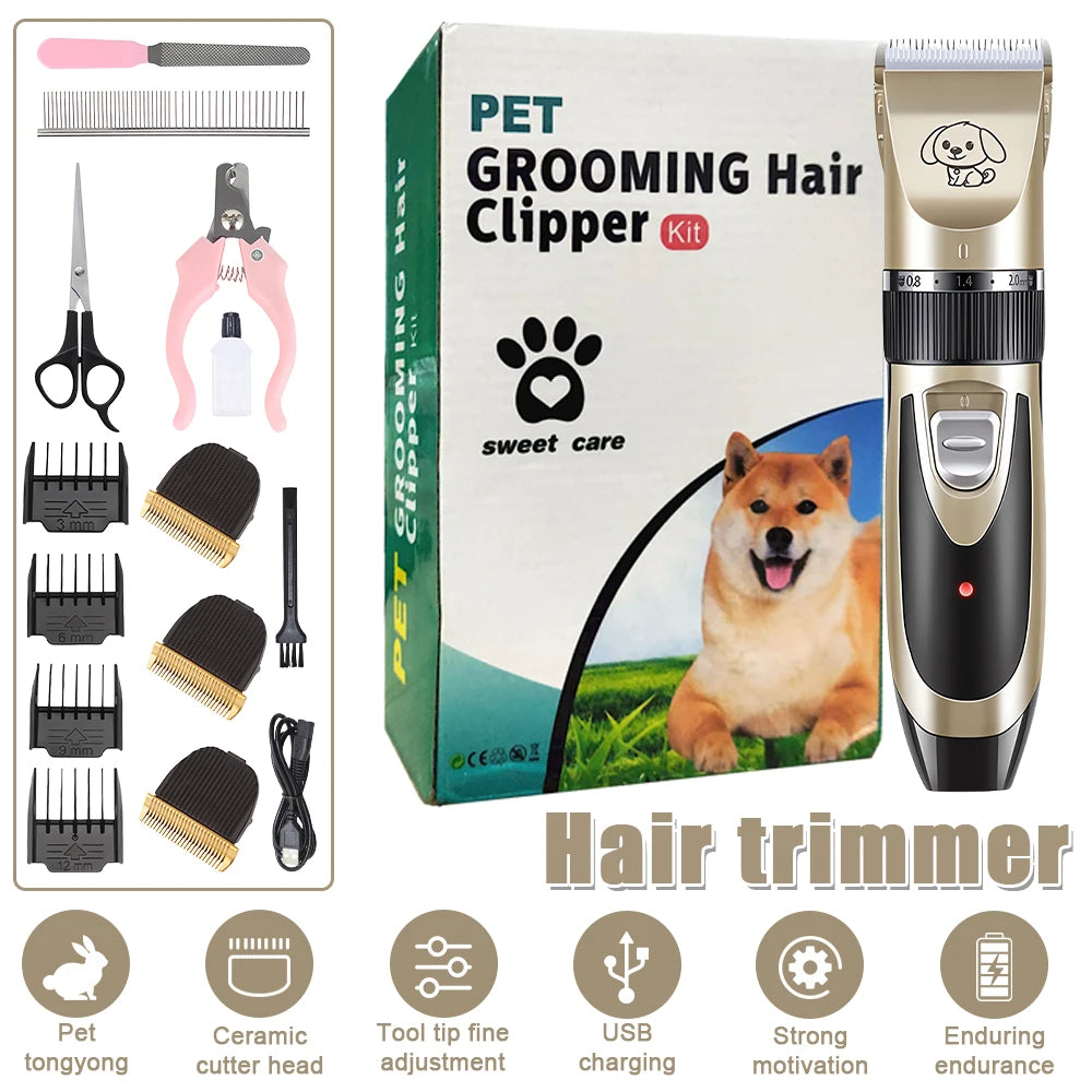 Electric Pet Clipper Grooming Kit Rechargeable Trimmer Haircut Cat Hair Cutting Remover Professional Machine Set