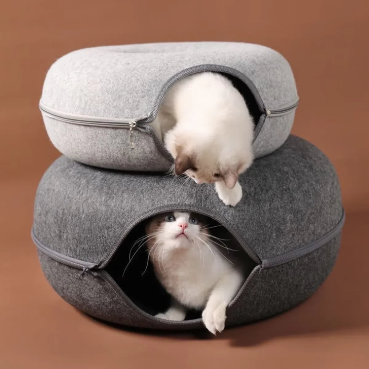 NONECN Interactive Round Cat Tunnel Donut Nest Felt Bed Scratcher for Cats
