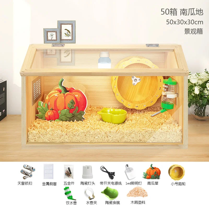 Wooden Hamster Cage Luxury Villa With Hideout Lock