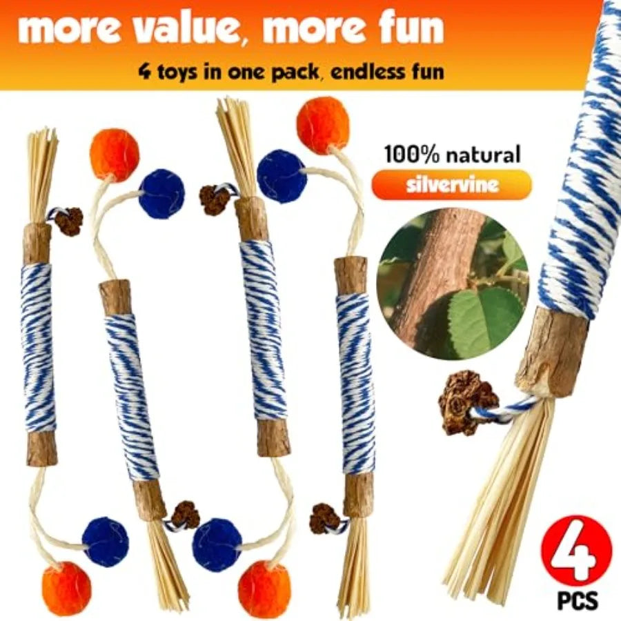 Catnip 4PCS Chew Stick with Wrapped Cotton Rope tural Dental Care Cat Toy for Teeth Cleaning Gum Health Satisfies Chewing Insti