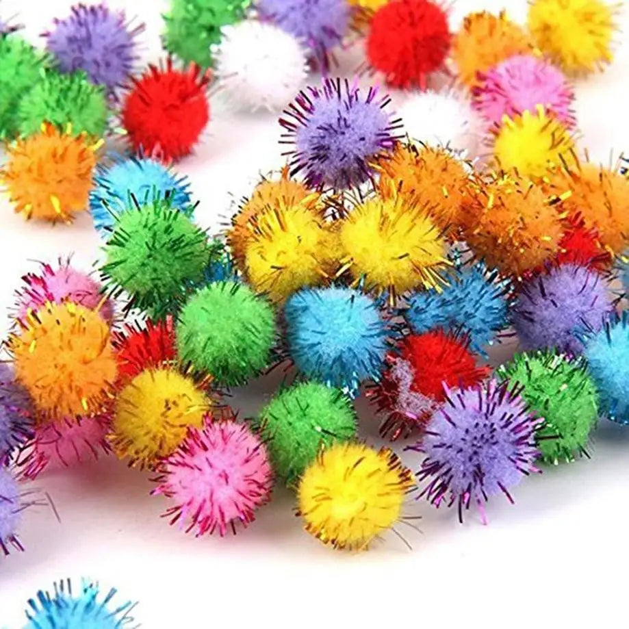 Fluffy Pom Poms 21 Pcs Colorful Plush Balls for DIY Kids Crafts and Pet Toys Playtime