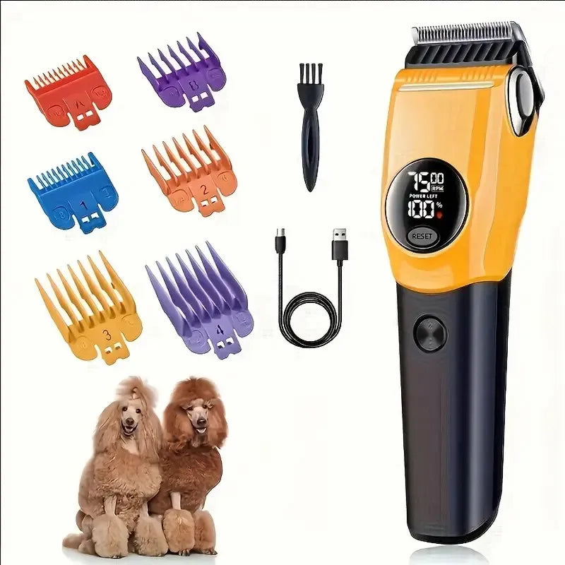 Pet Clipper Professional Dog Hair Trimmer Cat Grooming Shaver 7500 RPM LED Rechargeable Suitable for Large Medium and Small Pets