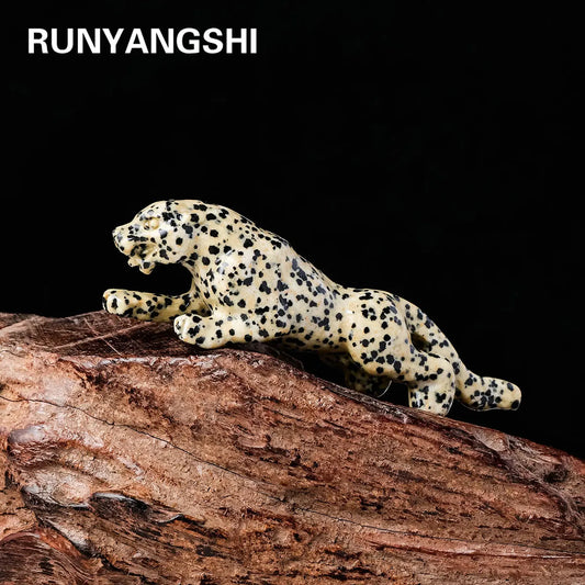 1pc Natural Crystal Spotted Stone Leopard Cheetah Statue Carved Reiki Healing Crystal Animal Figurine Crafts Home Decoration