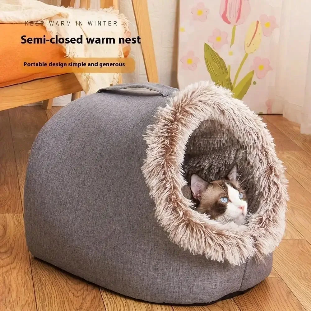 NONECN Cozy Cat Bed Enclosed Plush House With Removable Cover