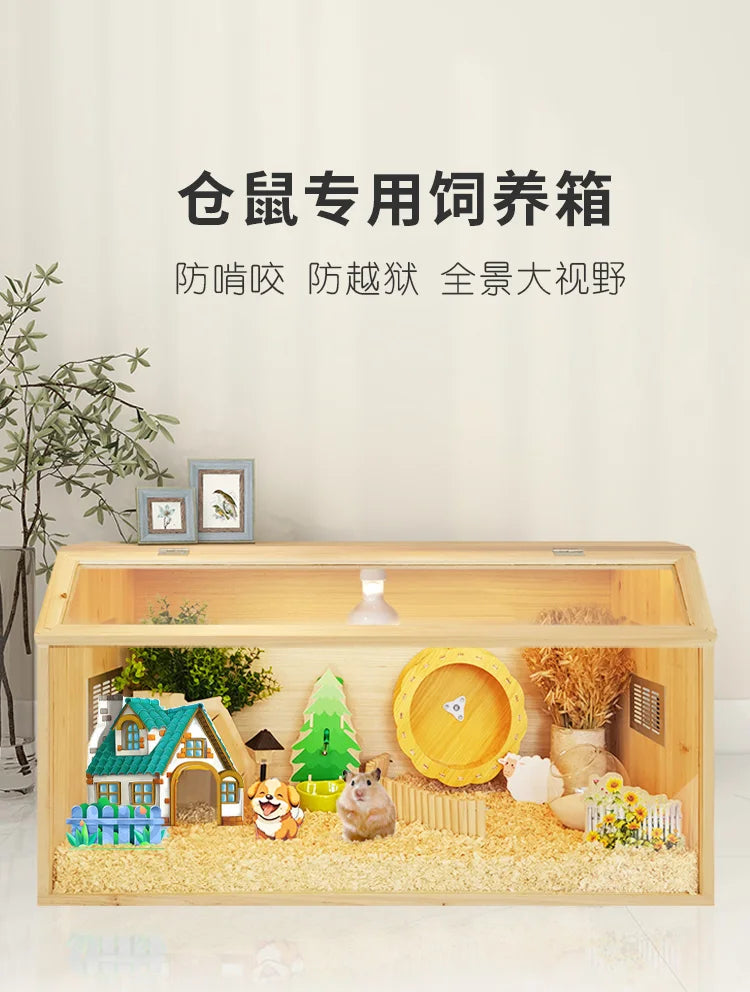 Wooden Hamster Cage Luxury Villa With Hideout Lock